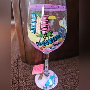 Ocean Drive/South Beach Colorful Wine Glass By Lulu- NWT